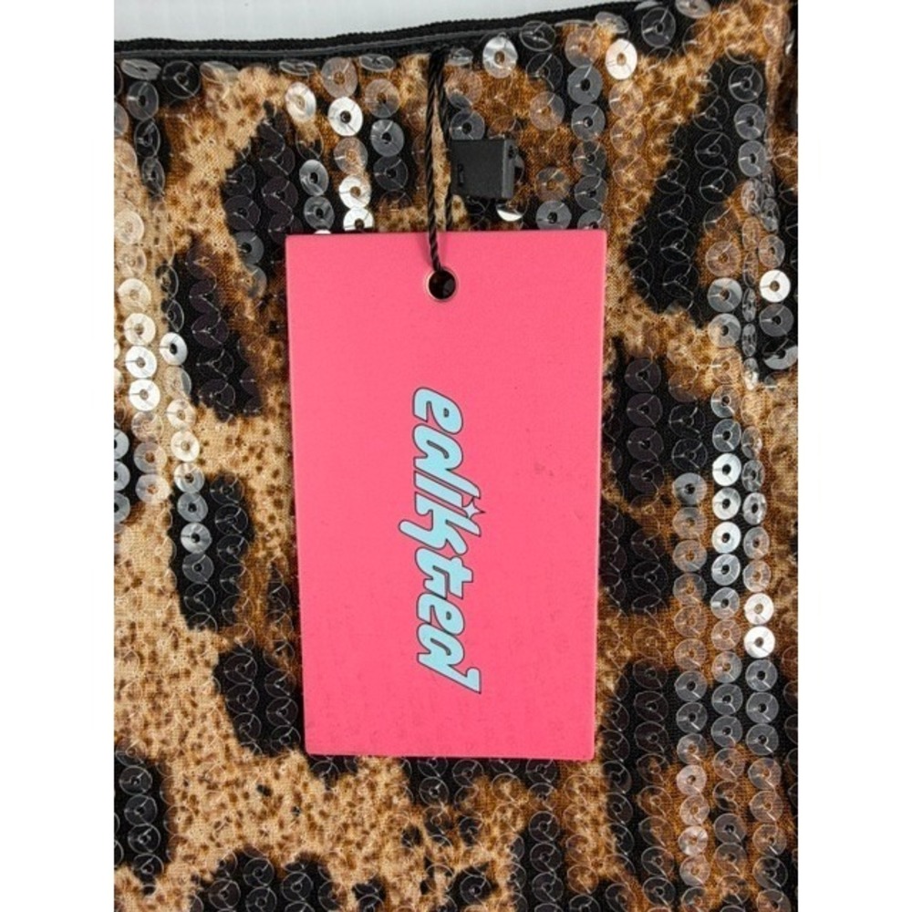 Sequin Leopard Print Tube Mini Dress Womens Large Strapless Party Y2K Clubwear - Picture 6 of 11